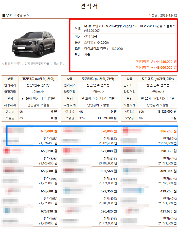 쏘렌토 6인승