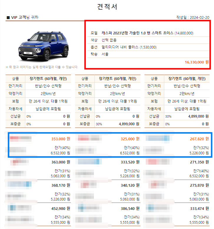 캐스퍼밴 장기렌트