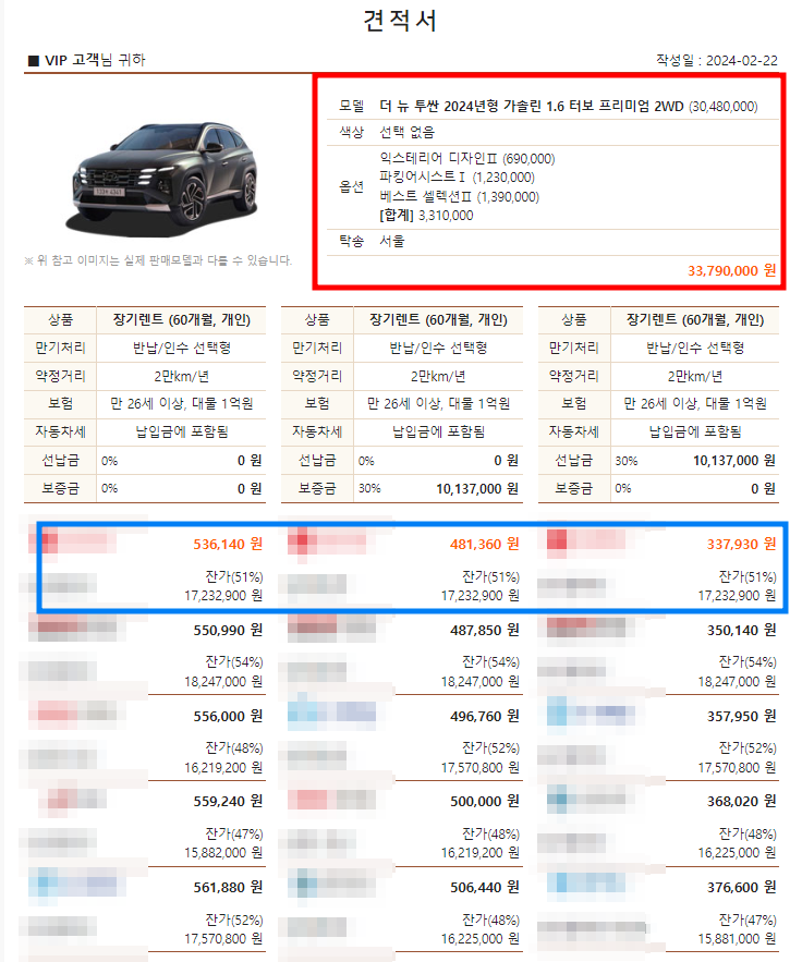 현대 2024 투싼 장기렌트