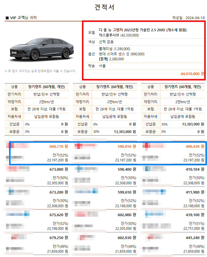 그랜저 장기렌터카