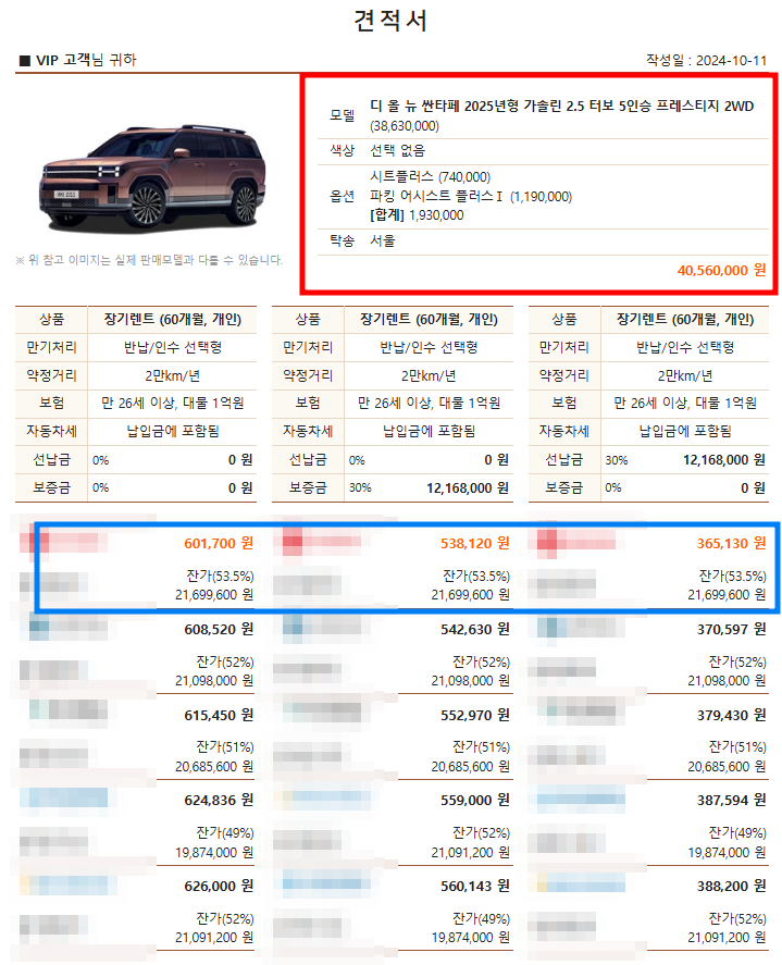 싼타페 신차 장기렌트카