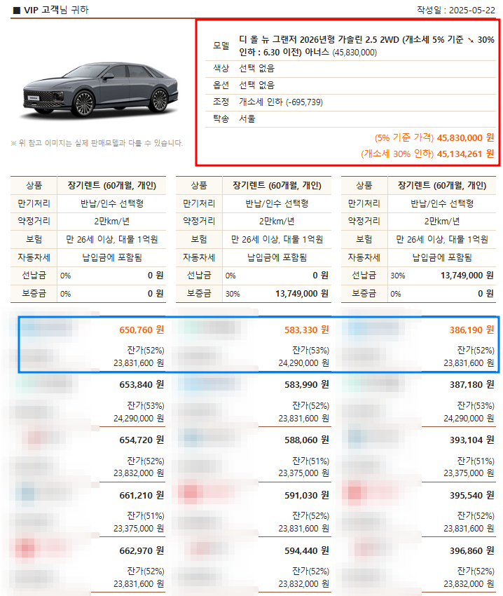 2026 그랜저 장기렌트
