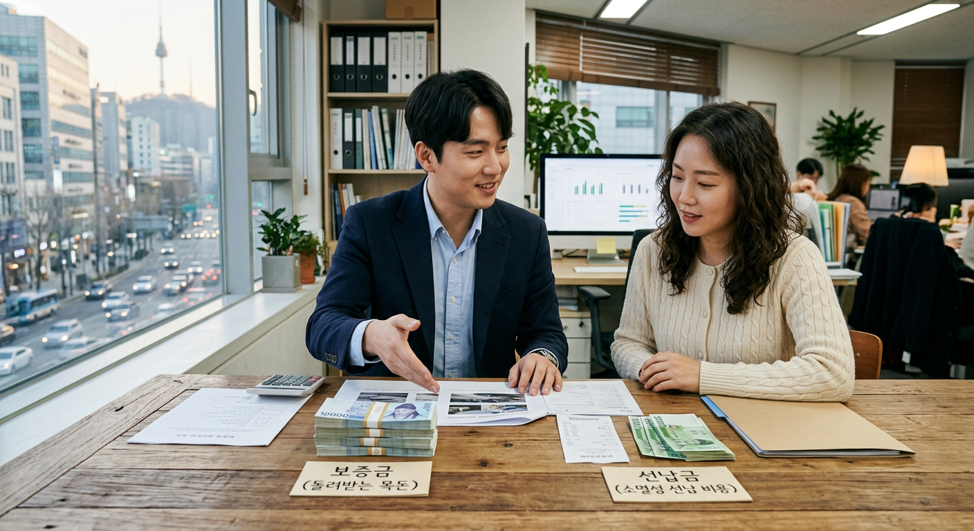 장기렌트 계약 시 보증금(돌려받는 목돈)과 선납금(소멸성 선납 비용)의 자금 흐름 비교 차트