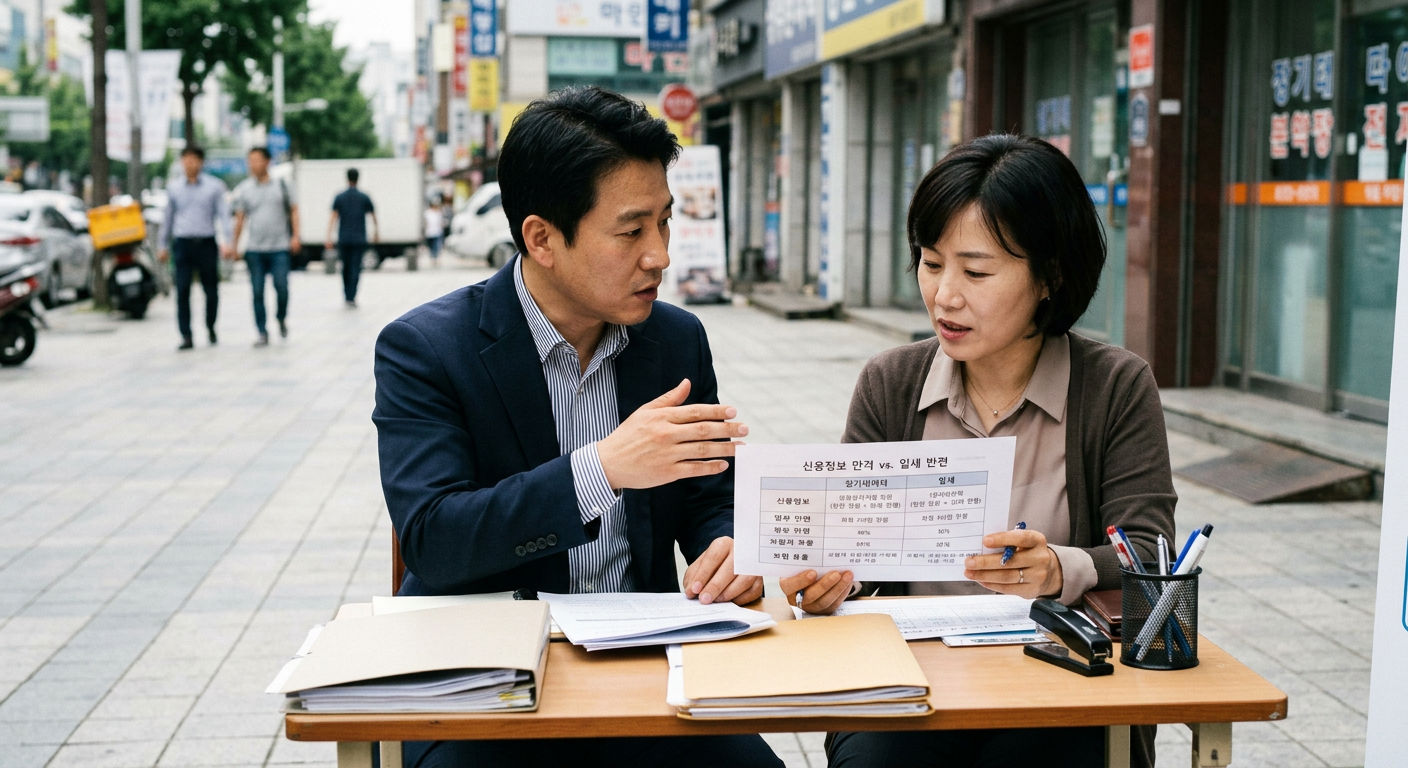 신용정보원 등록 기준에 따른 장기렌트와 리스의 개인 부채 반영 여부 및 보험 요율 적용 체계 비교표 신차 장기렌트 리스 비교