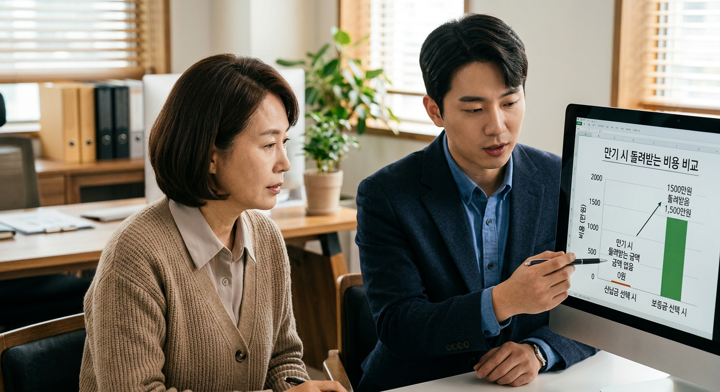 선납금과 보증금 선택 시 만기 때 돌려받는 비용 차이 비교 막대그래프