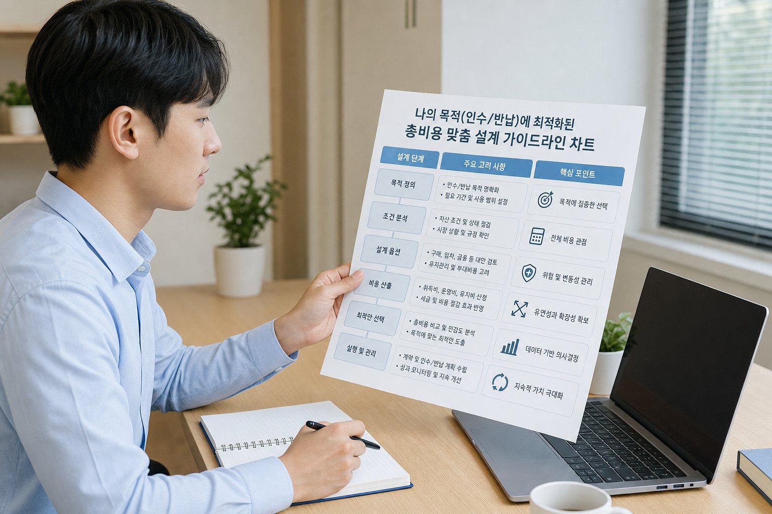 나의 목적(인수/반납)에 최적화된 총비용 맞춤 설계 가이드라인 차트 장기렌트 리스 비교