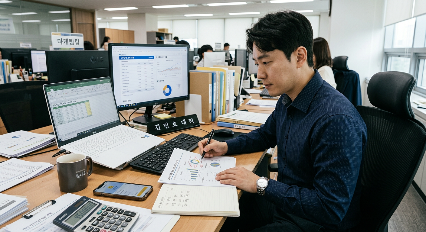 개인 자산 관리 계획을 검토 중인 직장인의 업무용 데스크 전경