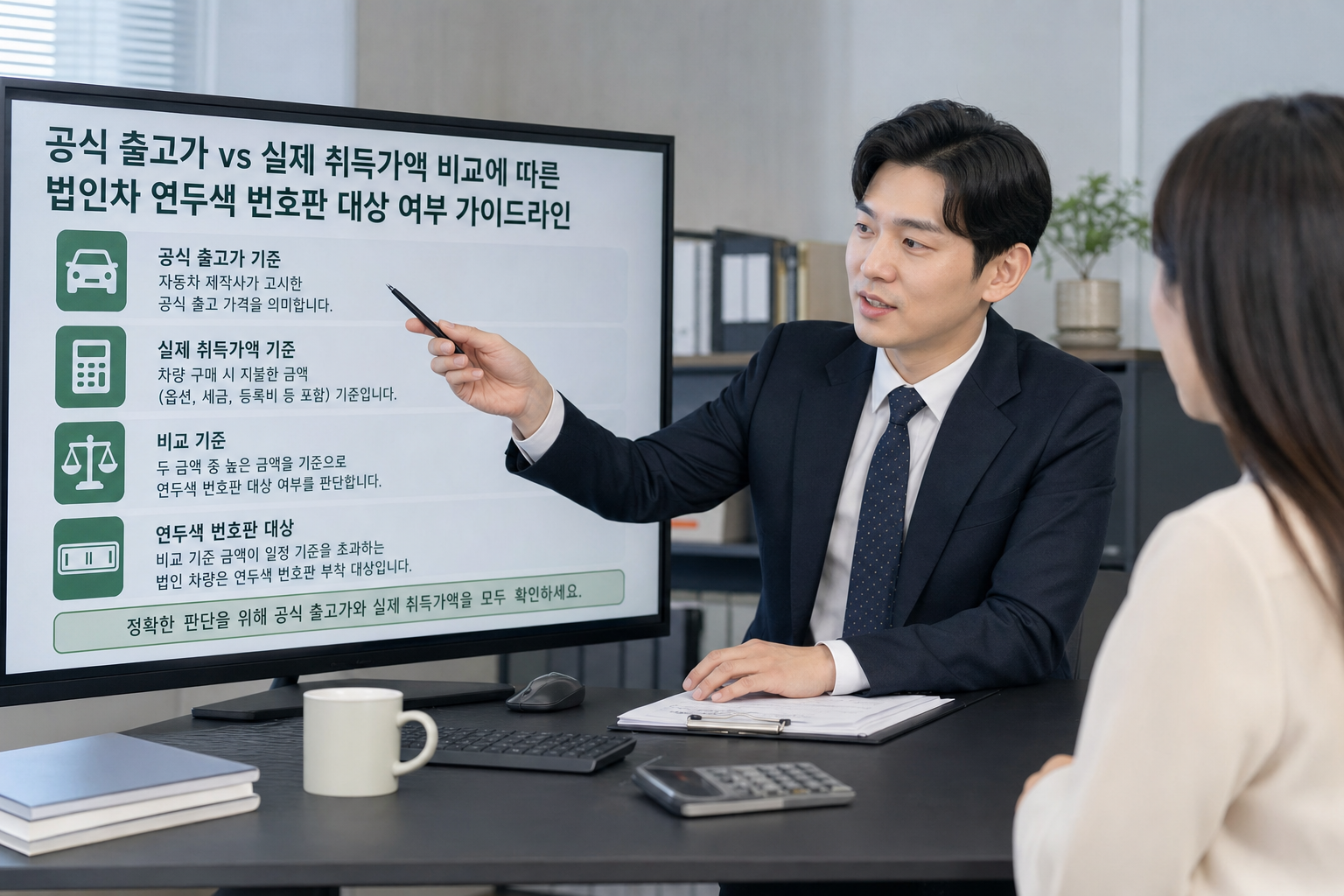 공식 출고가 vs 실제 취득가액 비교에 따른 법인차 연두색 번호판 대상 여부 가이드라인