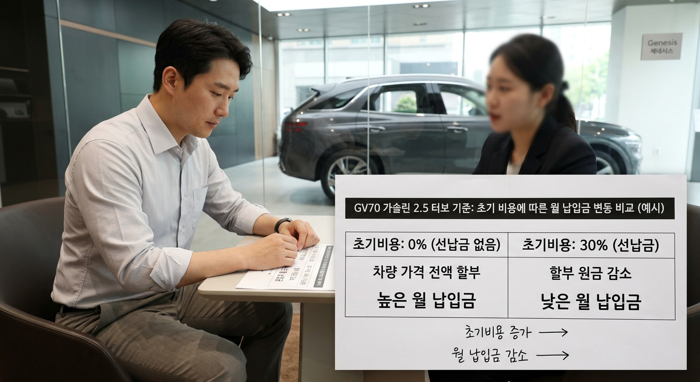 GV70 가솔린 2.5 터보 기준 초기 비용 조건에 따른 월 납입금 변동 구조