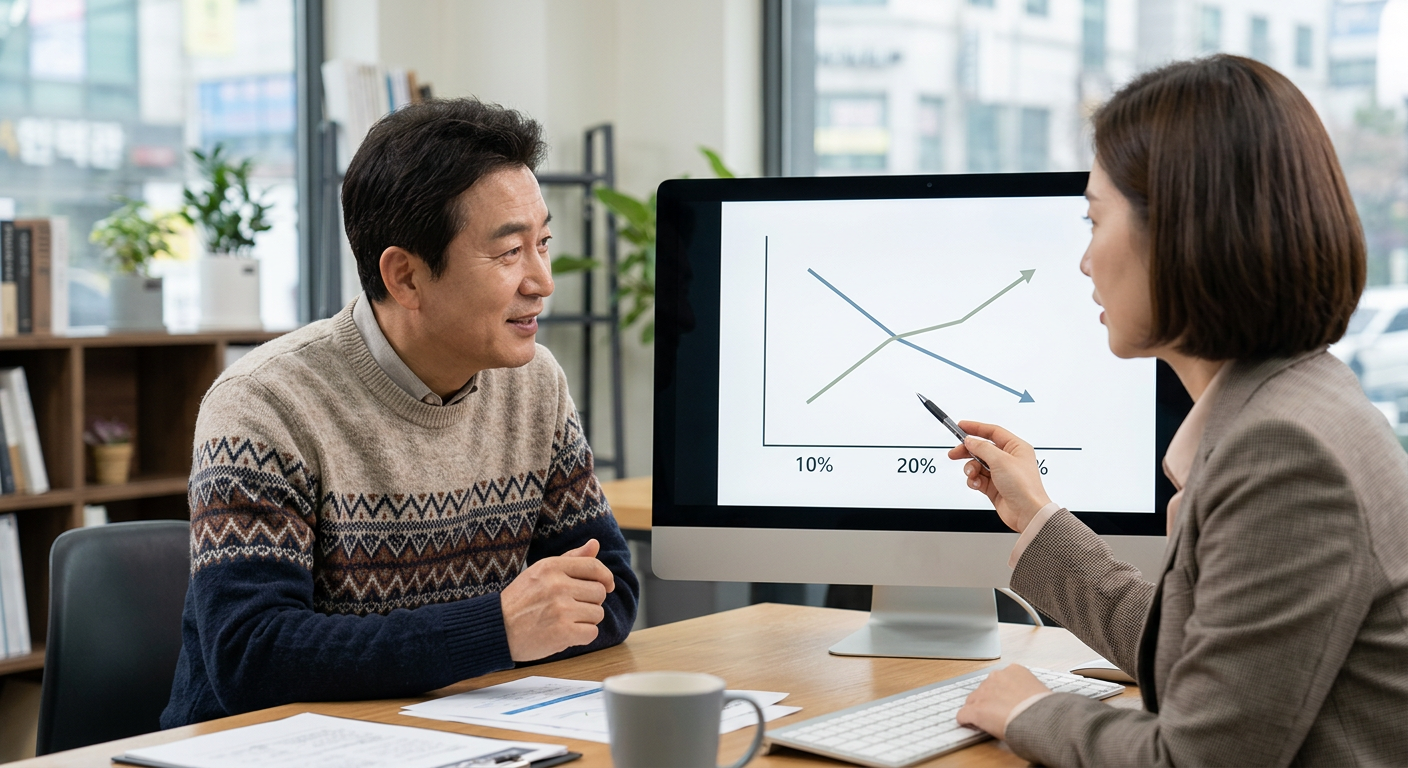 초기 보증금 비율(10% vs 20% vs 30%)에 따른 월 렌트료 인하 폭과 심사 승인율 상승 추이를 보여주는 그래프