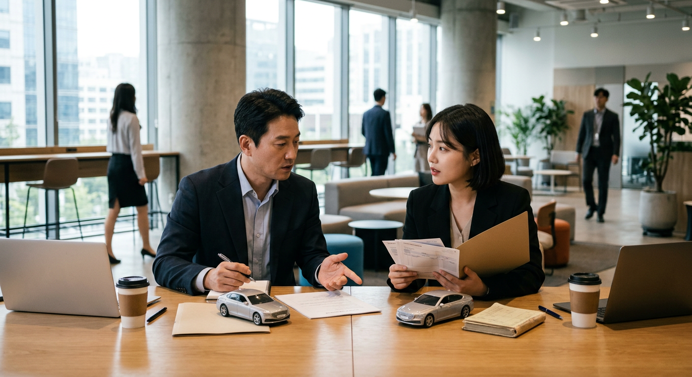 장기렌트의 자산 미인식 장점과 자동차리스의 금융 부채 인식 차이를 나타낸 구조도