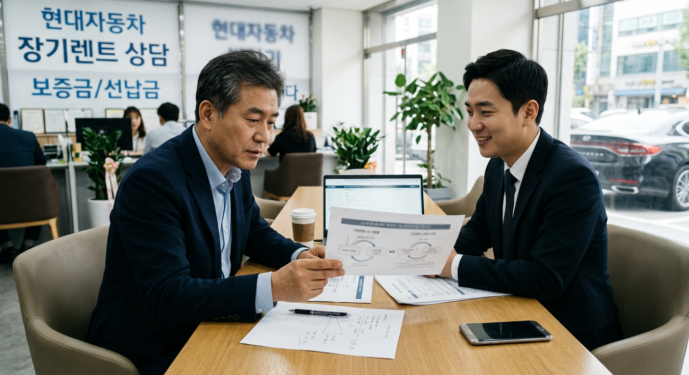 그랜저 장기렌트 선납금 vs 보증금 만기 시 자금 흐름 비교도