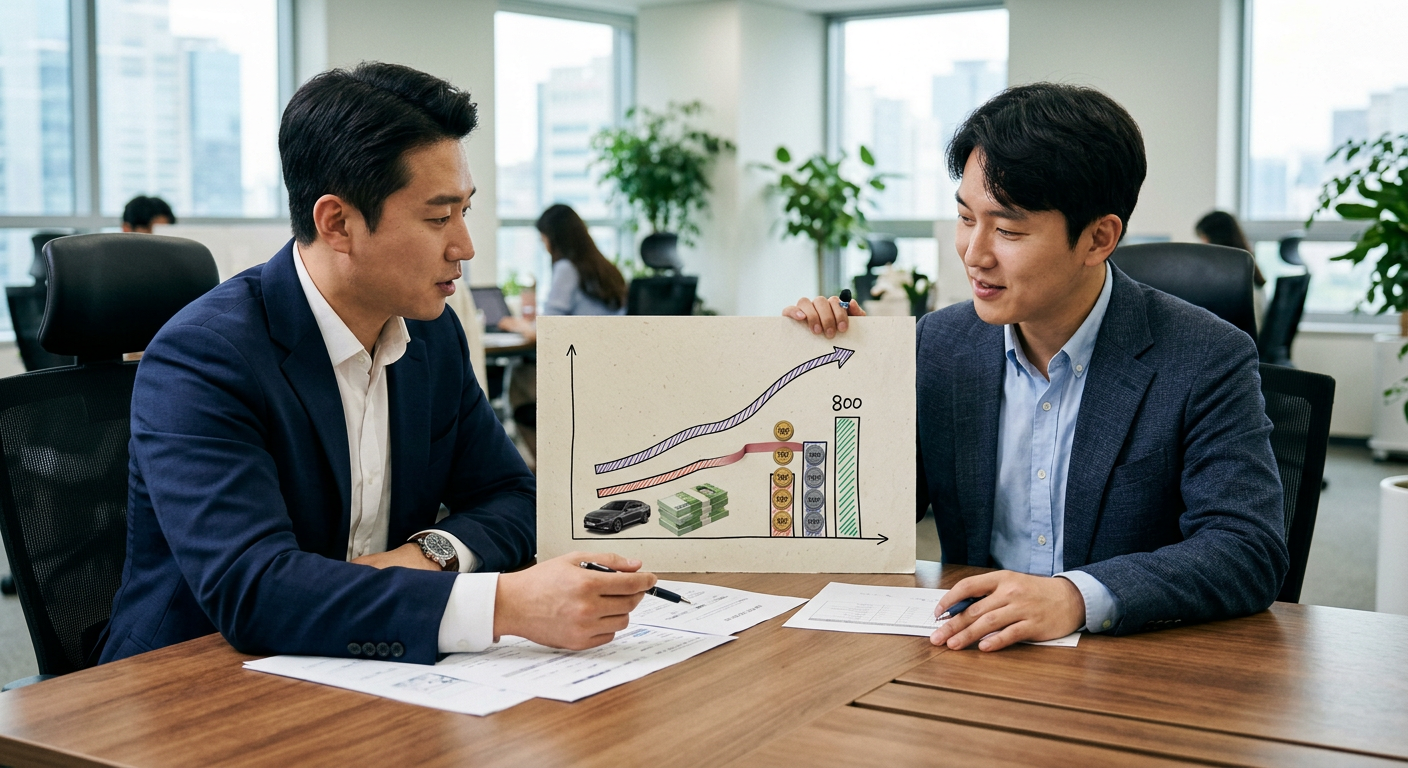 K8 하이브리드 월 렌트료와 세법상 연간 손비인정 한도(800만 원)의 매칭 구조 그래프