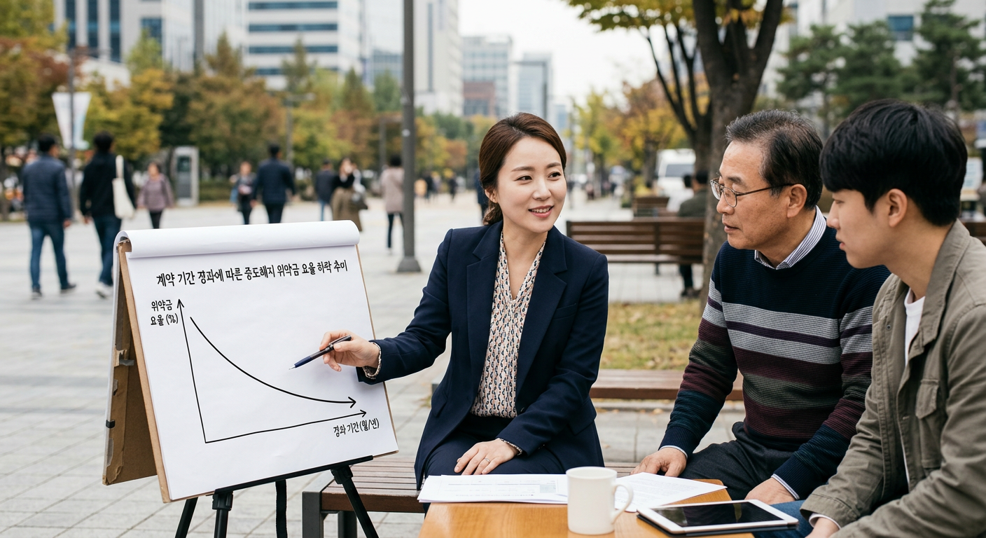 계약 기간 경과에 따른 중도해지 위약금 요율 하락 추이선 그래프