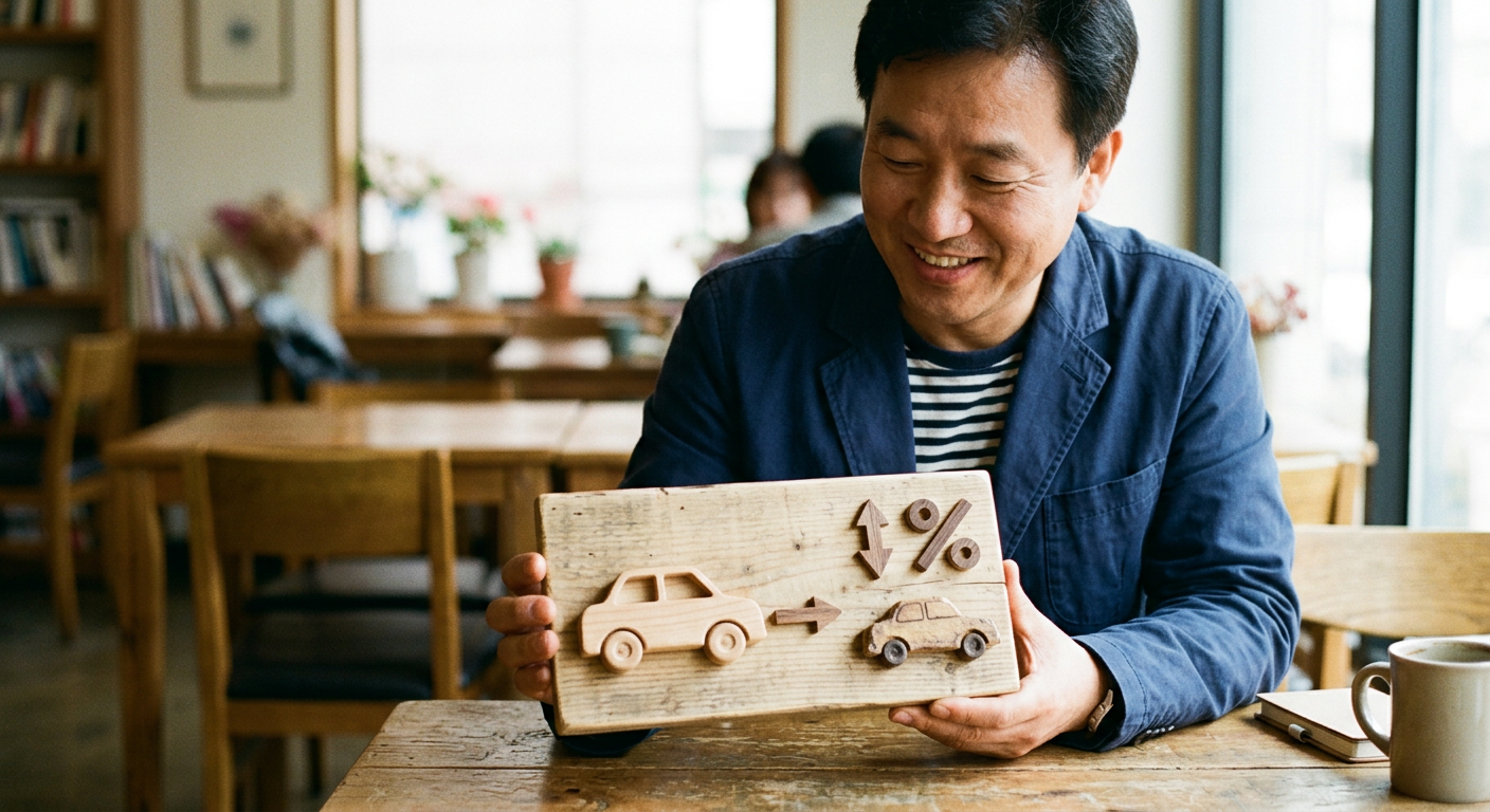 차량의 잔존가치와 금리를 도식화한 간단한 일러스트 컷 아반떼 쏘나타 장기렌트