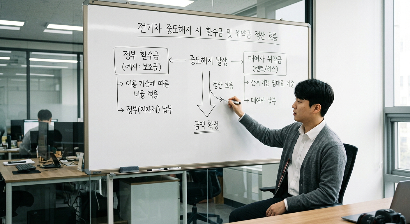 전기차 중도해지 시 발생하는 정부 환수금과 대여사 위약금의 구조적 차이와 정산 흐름도 전기차 장기렌트 보조금