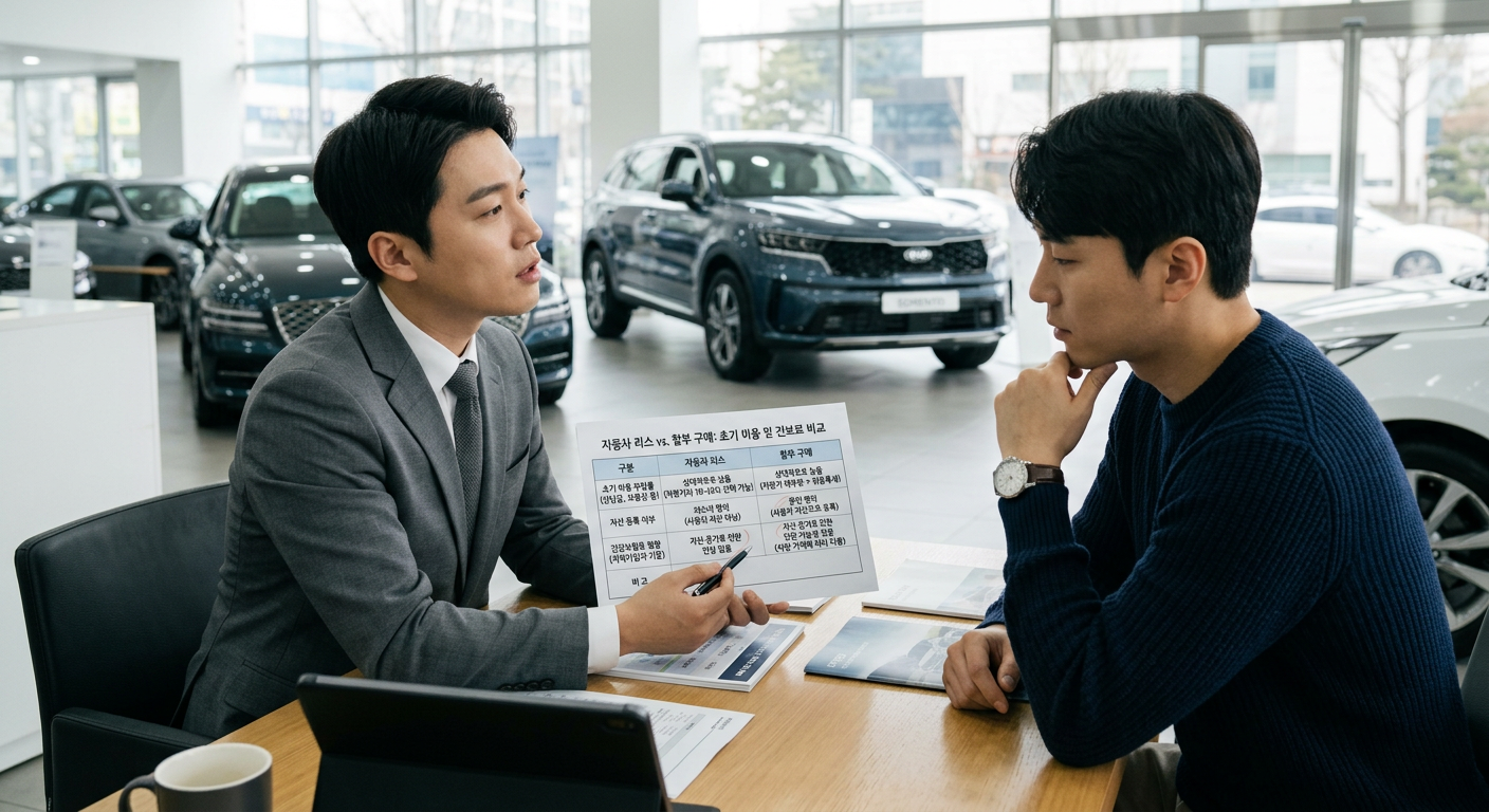 자동차리스와 할부 구매 시 초기 비용 부담률 및 자산 등록 여부에 따른 건보료 비교표 GV70 페이스리프트 리스