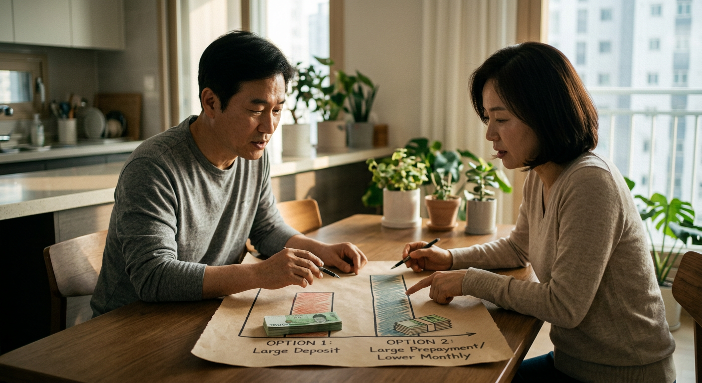 동일한 조건에서 보증금 선택 시와 선납금 선택 시 최종 납부 총액의 차이를 보여주는 비교 막대그래프 장기렌트 선납금 보증금