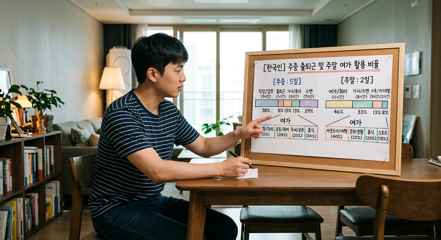 주중 출퇴근 및 주말 여가 활용 비율을 도식화한 인포그래픽형 일러스트 장기렌트 연간 주행거리