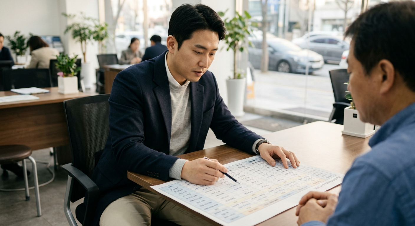 차종별 대여 조건 및 월 납입금 비교 가이드 표