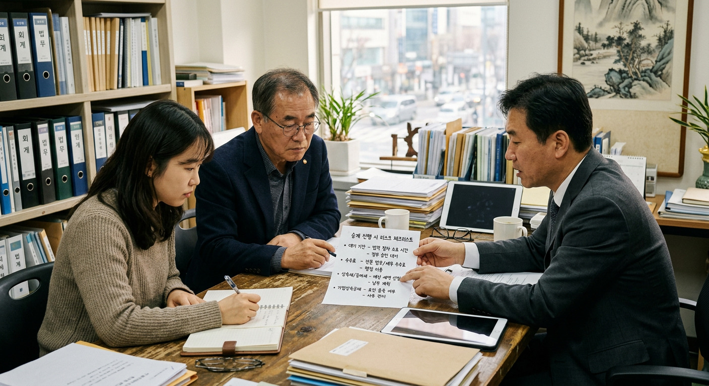 승계 진행 시 발생하는 대기 기간과 수수료 등의 리스크를 정리한 체크리스트 일러스트 장기렌트 중도해지 위약금