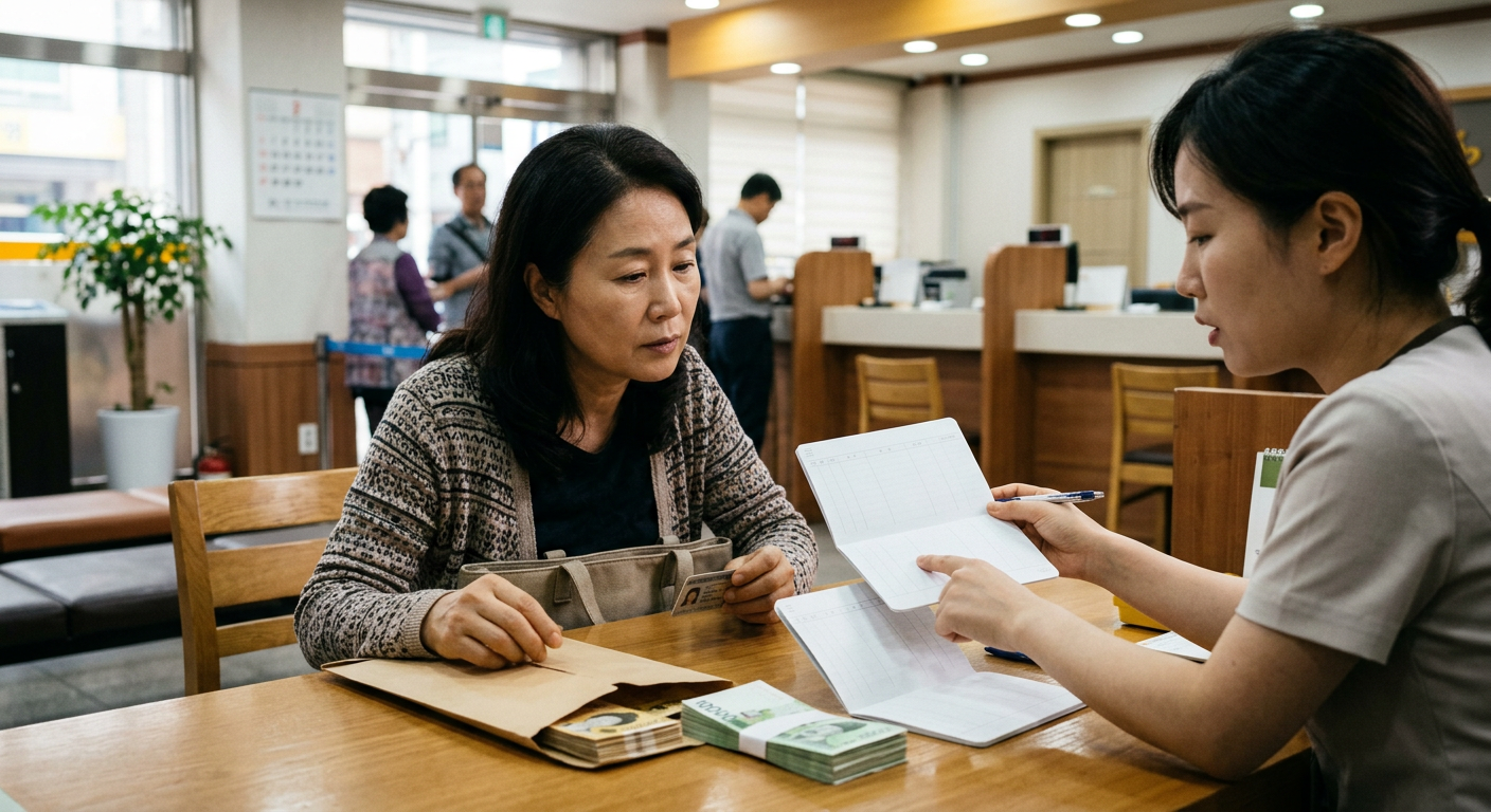 보증금과 선납금의 차이를 나타내는 가상의 통장 잔고 및 금융 흐름 일러스트