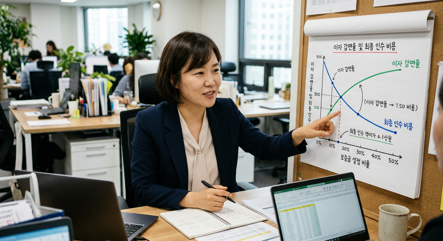 보증금 설정 비율에 따른 이자 감면율 및 최종 인수 비용 시뮬레이션 그래프