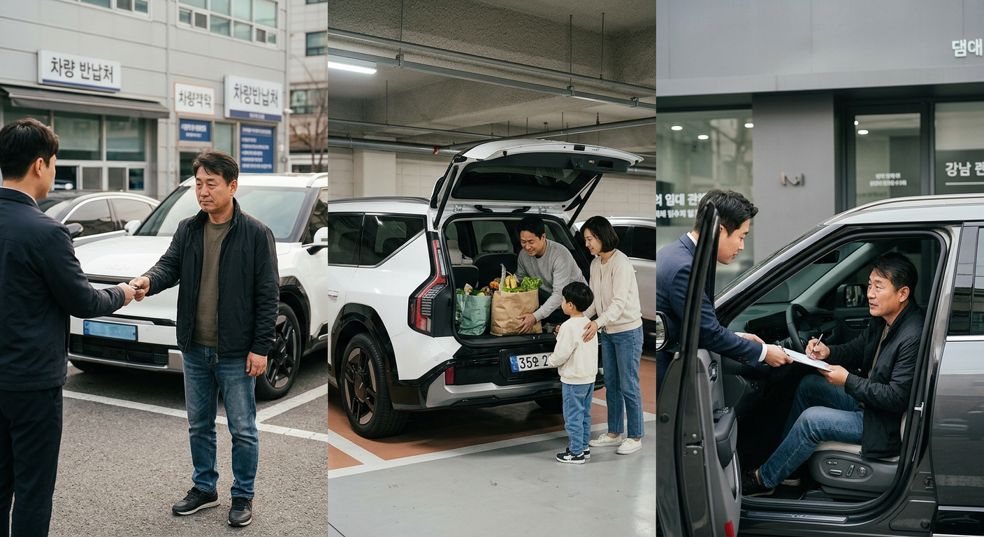 카베이 실제 출고 데이터 기반 EV9 계약 만기 시점 고객 선택 비율(반납 vs 인수 vs 재렌트)