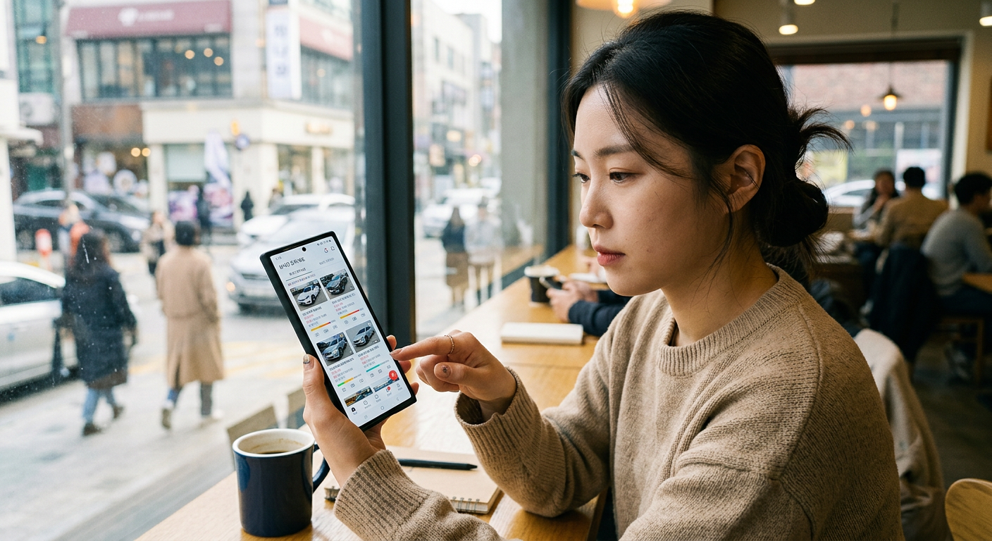 스마트폰 화면에 구현된 차나와 앱의 실시간 견적 비교 페이지 예시
