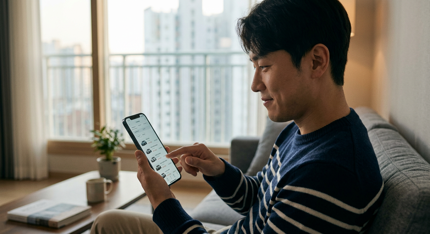 스마트폰 화면에 구현된 차나와 비교견적 시스템을 통해 맞춤형 하이브리드 견적 리스트를 손쉽게 확인하는 장면