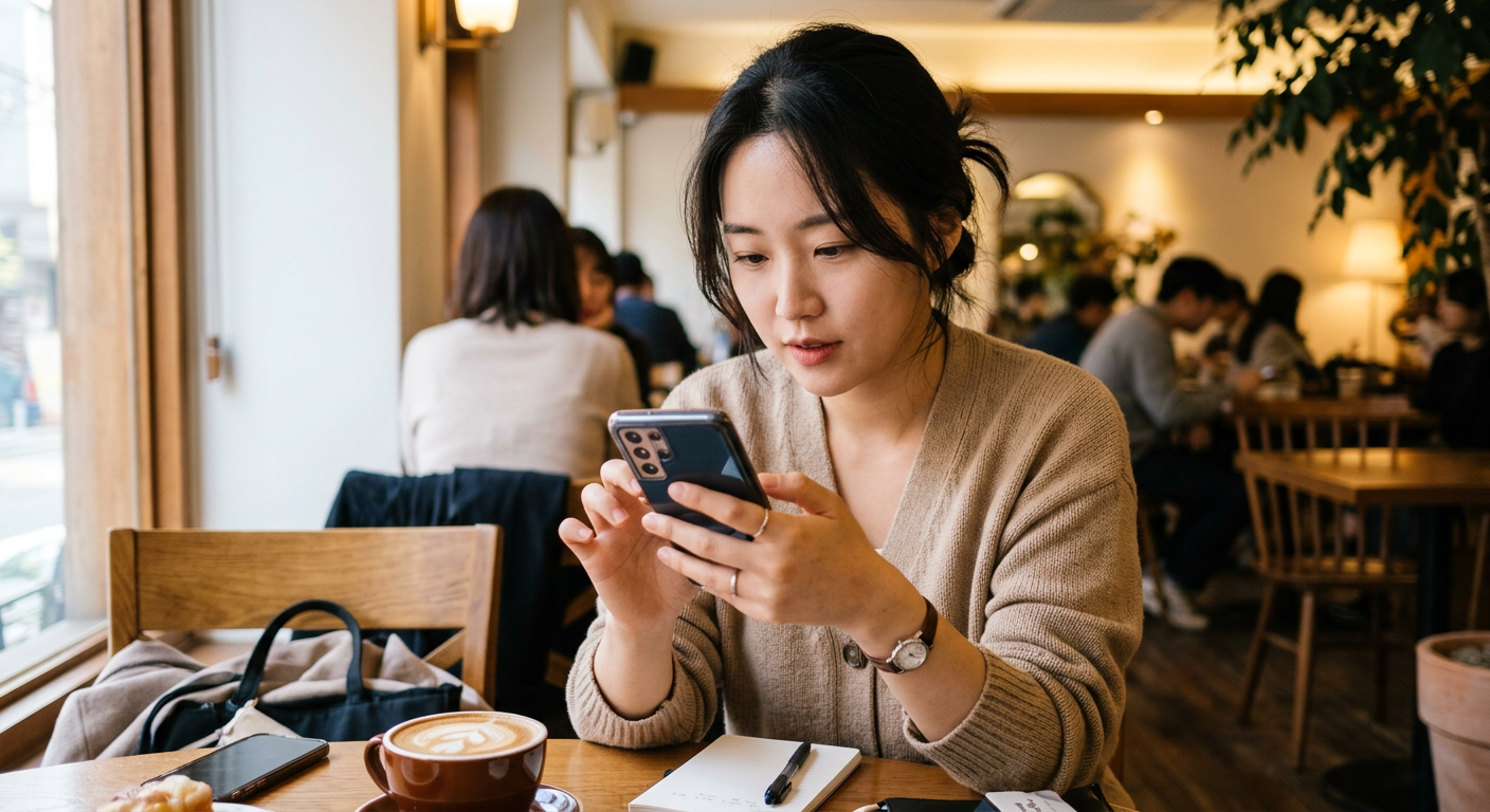 스마트폰으로 차나와 플랫폼의 맞춤 견적 화면을 확인하는 모습