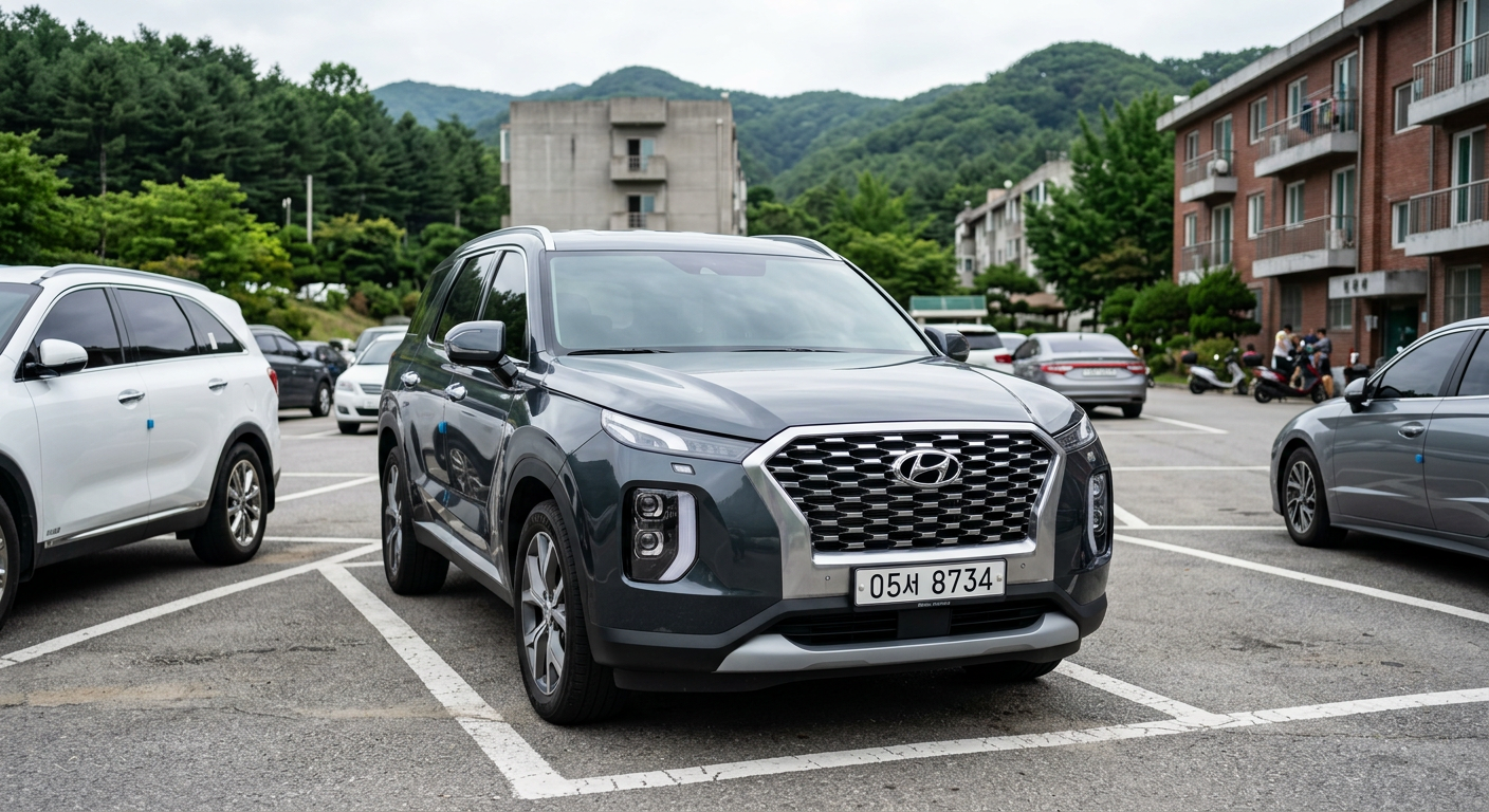 전방 부대 인근 관사 주차장에 깔끔하게 주차된 신형 SUV 차량의 전면부 사진 군인 장기렌트 혜택