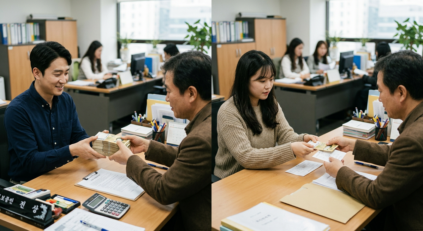 선납금과 보증금의 계약 종료 시 자금 흐름 비교 다이어그램
