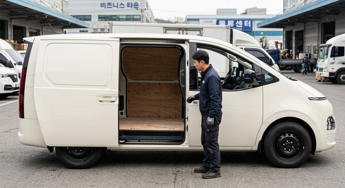 스타리아 카고 모델의 측면 모습, 적재 공간이 강조된 연출