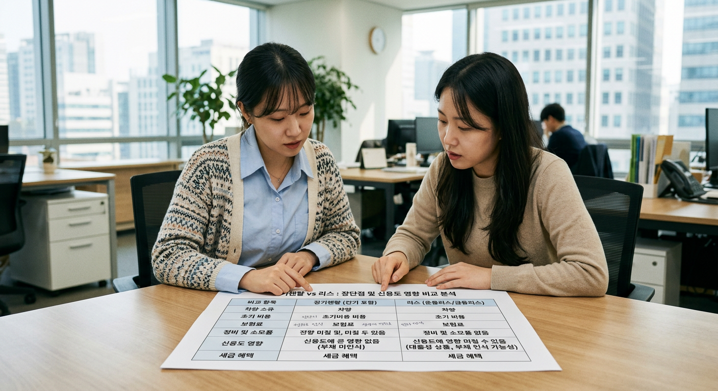 장기렌탈 vs 리스의 장단점 및 신용도 영향 비교 분석표