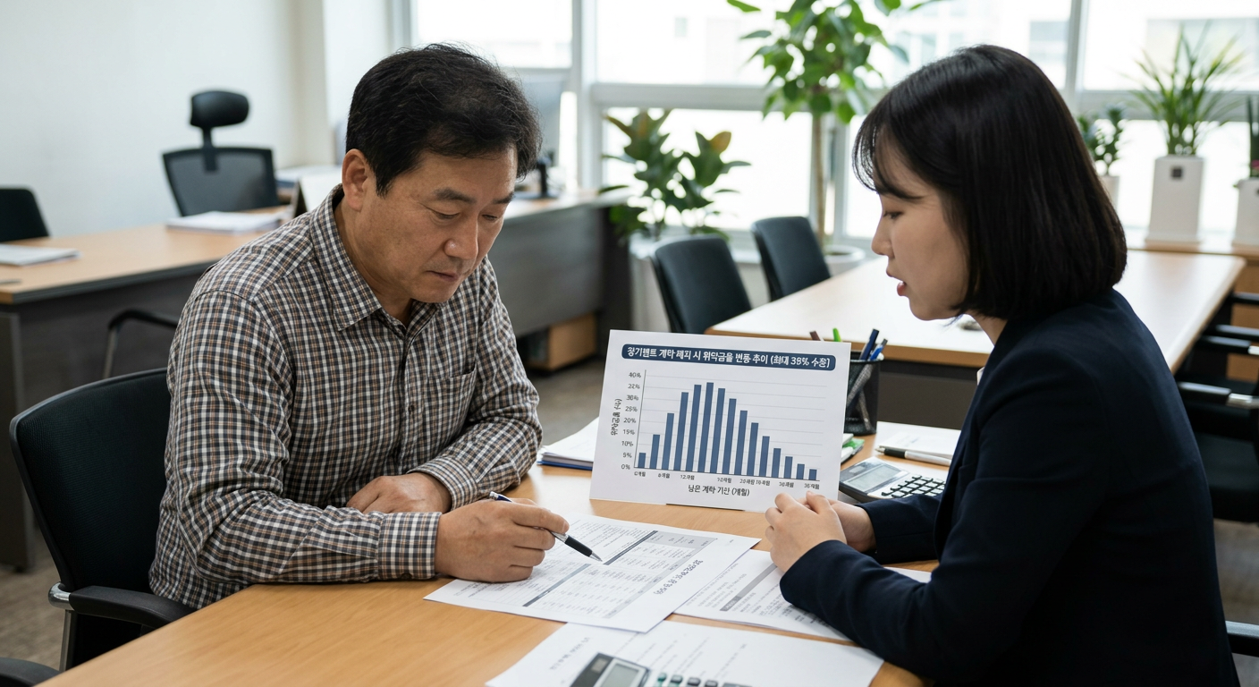 장기렌트 계약 중도 해지 시 남은 기간에 따라 부과되는 위약금율(최대 39% 수준) 변동 추이 그래프
