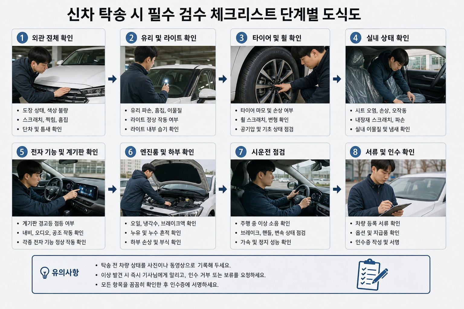 신차 탁송 시 필수 검수 체크리스트 단계별 도식도