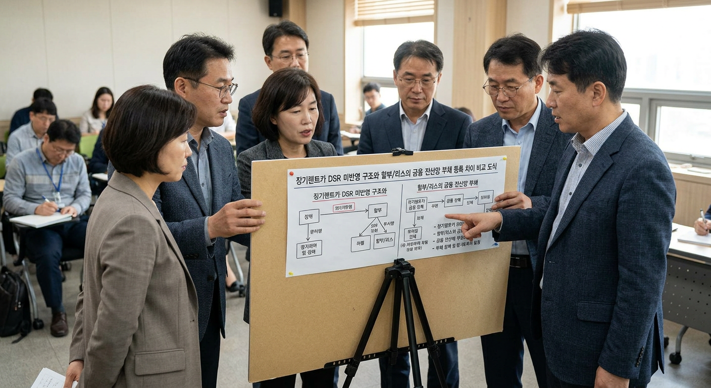 장기렌트카 DSR 미반영 구조와 할부/리스의 금융 전산망 부채 등록 차이 비교 도식