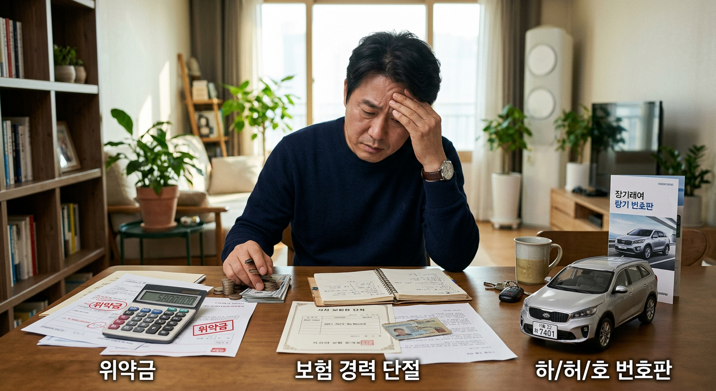 장기렌트의 3대 단점인 위약금, 보험 경력 단절, 하/허/호 번호판을 직관적으로 표현한 다이어그램 모하비 장기렌트 견적