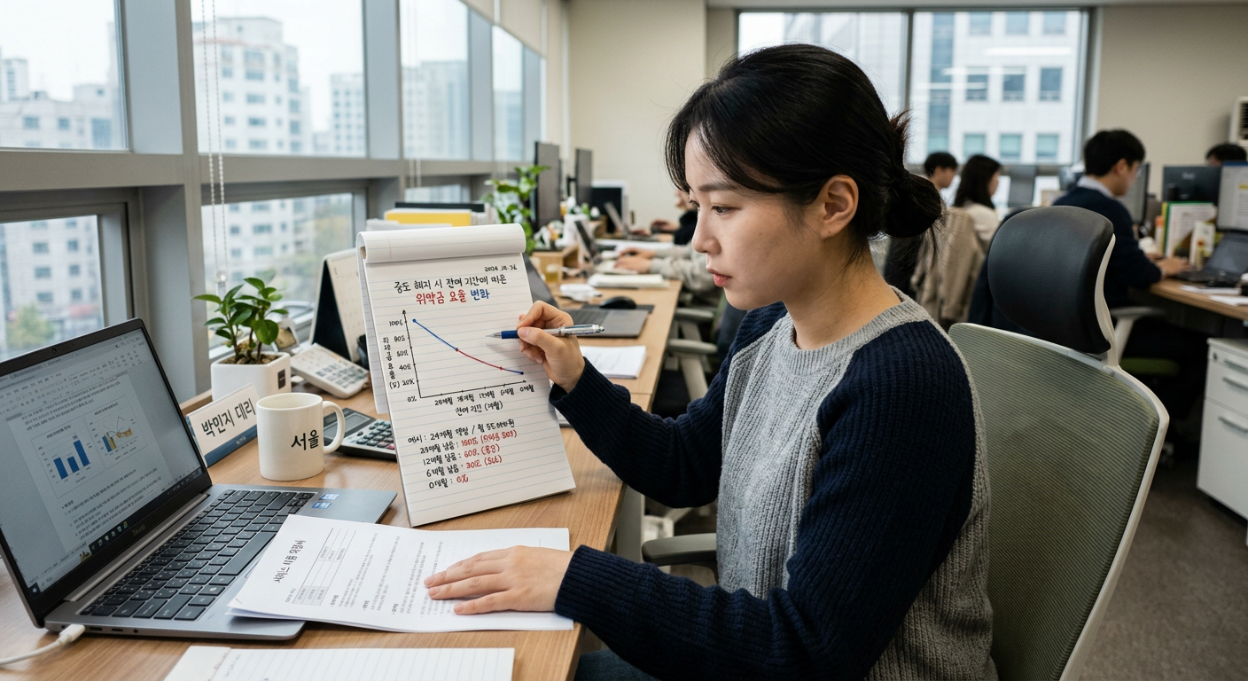 중도 해지 시 잔여 기간에 따라 체감하는 위약금 요율 슬라이딩 스케일 그래프 K5장기렌트 비교견적