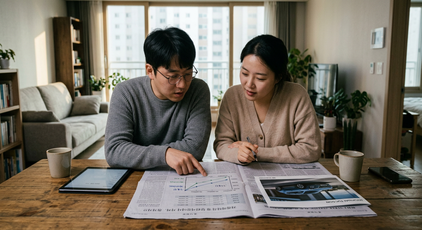 연간 주행거리별 가솔린과 하이브리드 모델의 월 납입금 및 주유비 추이 비교 그래프 쏘렌토 장기렌트 후기