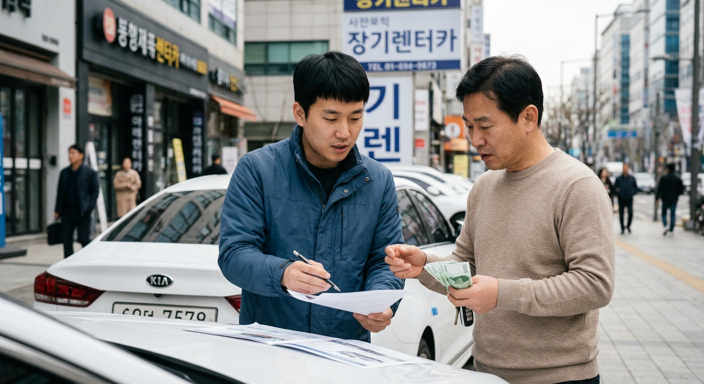 장기렌트 보증금과 선납금의 자금 흐름과 만기 시 반환 여부를 비교한 인포그래픽 다이어그램