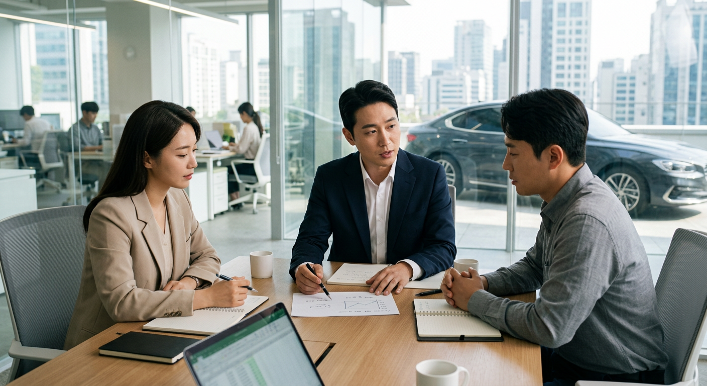 그랜저 장기렌트 보증금 비율별(0%, 10%, 30%) 월 납입금 및 48개월 누적 총비용 비교 바 차트