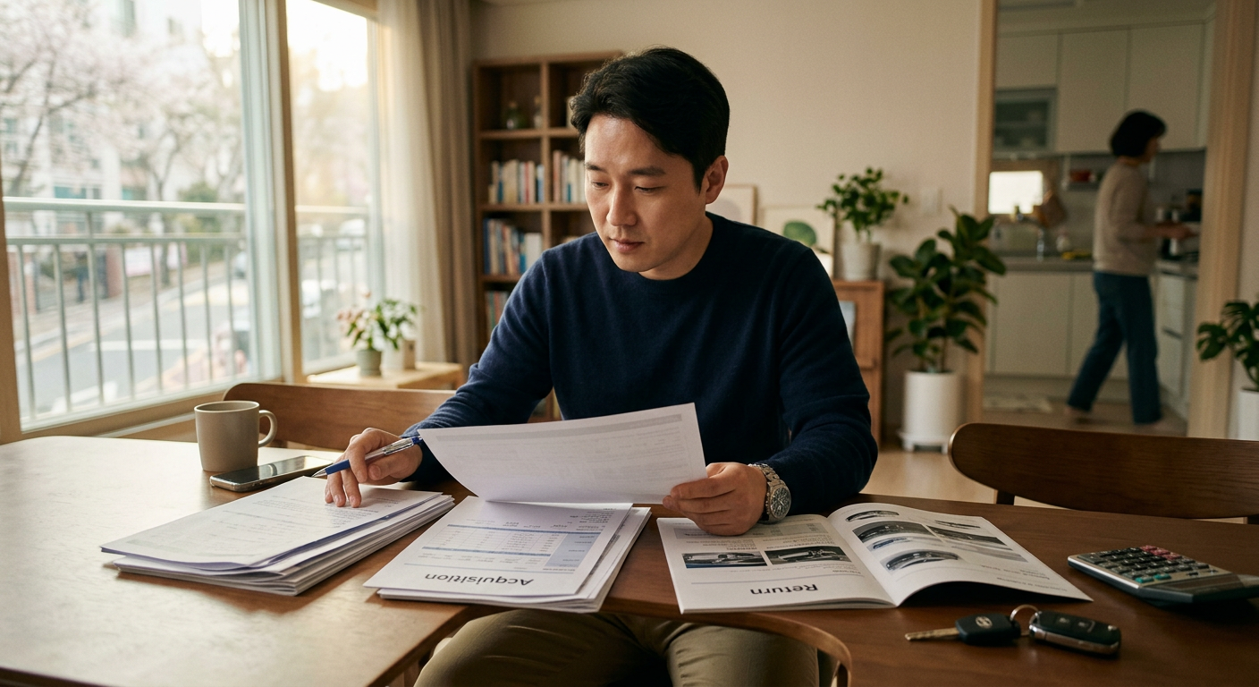 계약 만기 시 차량 상태 및 누적 주행거리에 따른 인수와 반납의 경제성 비교 차트